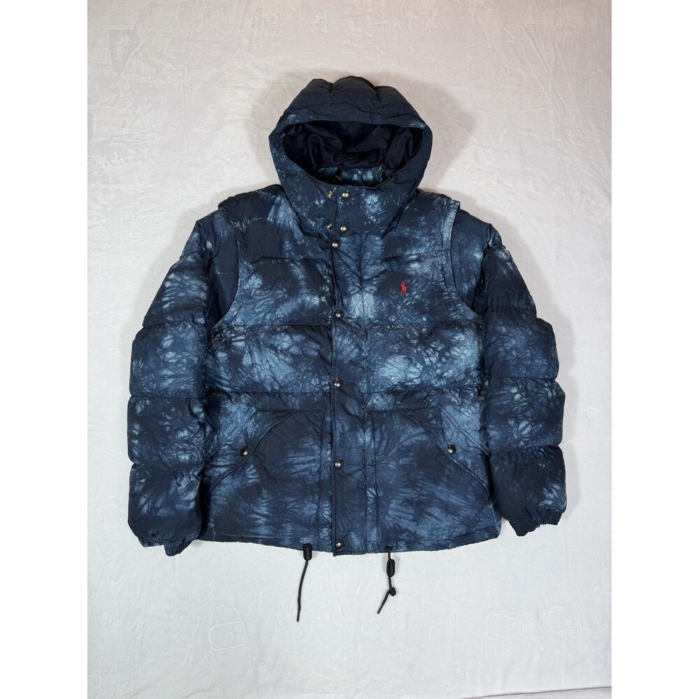 Polo Ralph Lauren Blue Tie-Dye Camo Convertible Down Filled Puffer Jacket Size L
